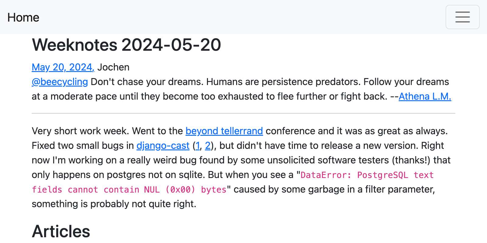 Screenshot of Weeknotes website